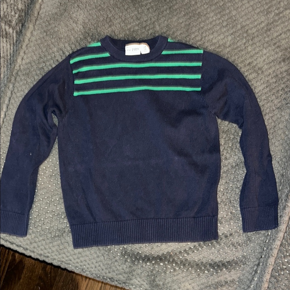 Navy Blue and Green Striped Sweater